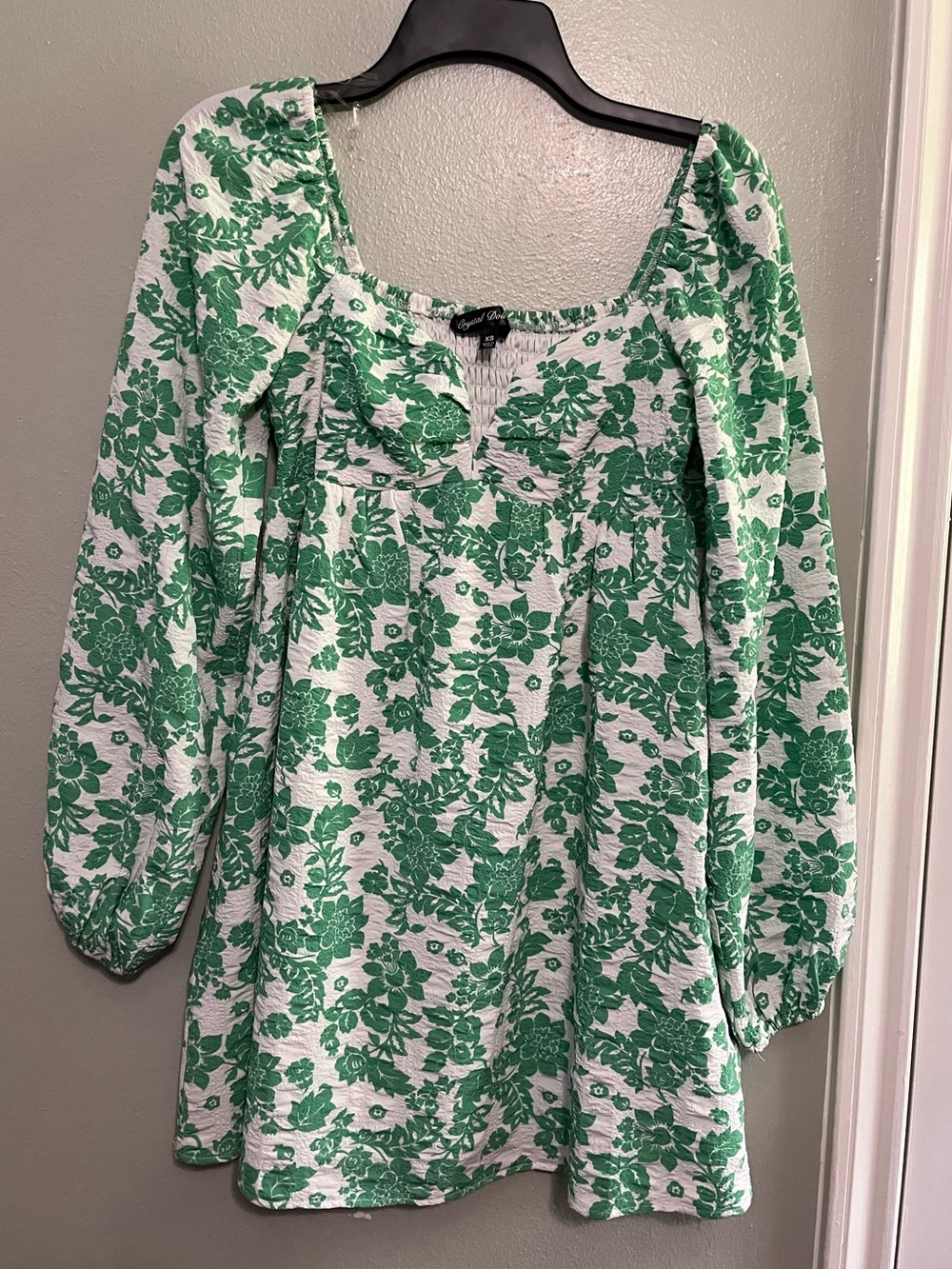 Crystal Doll Green and White Floral Square-Neck Tunic